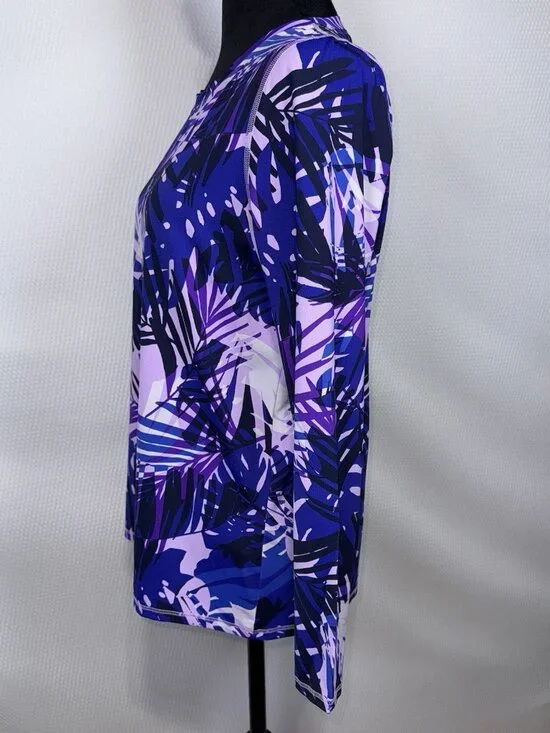 LL Bean Womens SunSmart UPF 50 Long Sleeve Shirt Medium Floral Tropical NWOT - Picture 2 of 10